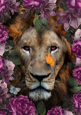 lion and flowers