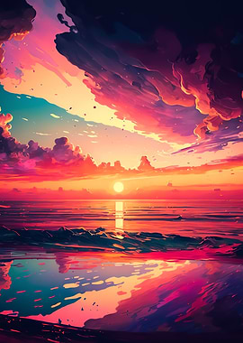 Waves at ocean sunset