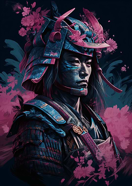 Samurai in Blue and Pink