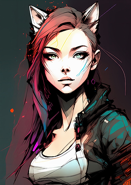 Cute cyber cat girl army