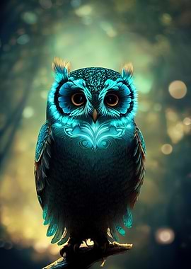 Blue Mystic Owl sitting on