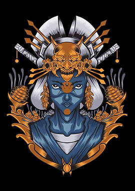 Geisha girl with oni mask