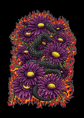 Snake and chrysanthemum