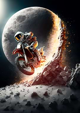 Astronaut riding motorbike