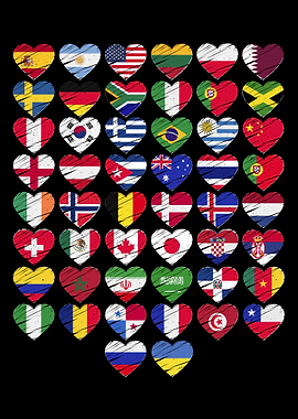 World Love flags hearts