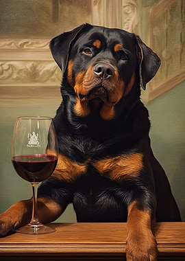 Rottweiler Enjoying Wine