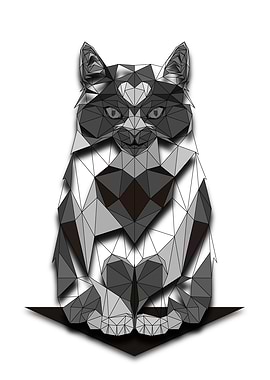 Cat Half Wireframe Lowpoly