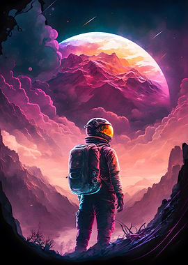 Astronaut in clouds moon