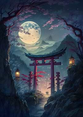 Moonlight in torii gate