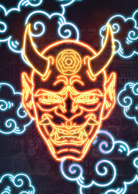 Neon Hannya Mask Japanese