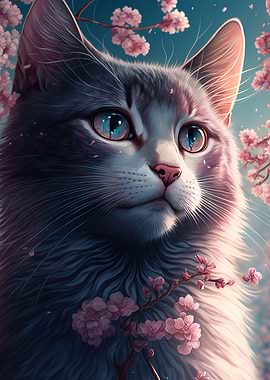 cat and flowers
