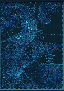 Boston Blue Neon city Map