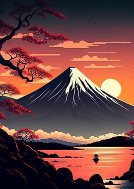 Red Sunset over Mount Fuji