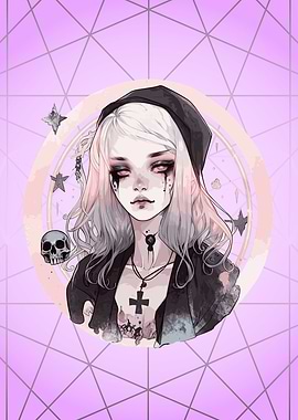 Watercolor Pastel Goth Art
