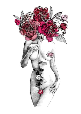 Line Art Girl Flowers Rose