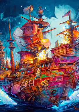 Colorful Ocean Ship