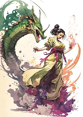 Beautiful girl and dragon