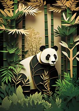 Paper Panda in bamboo