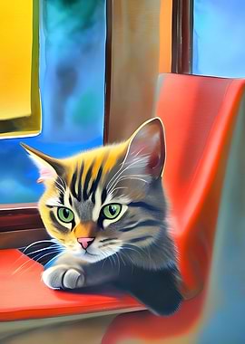 Watercolor Curious Tabby