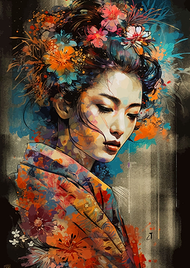 Japanese Geisha And Flower