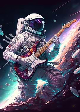 Astronaut playing guitar