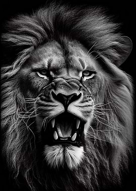 Angry Lion Black And White