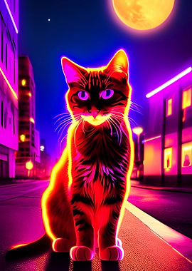 Neon Cat by Moonlight