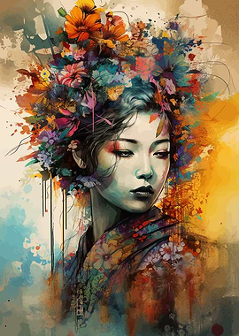 Japanese Geisha And Flower