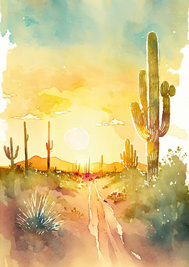 Desert Watercolor Sunset