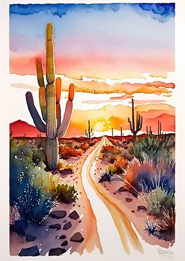 Desert Watercolor Sunset