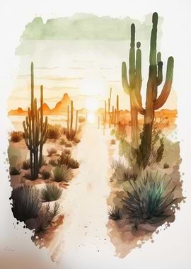 Desert Watercolor Sunset