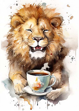 Coffee with Cute Lion