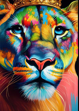 Colorful Lioness Animals