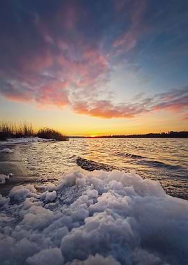white foam and sunset