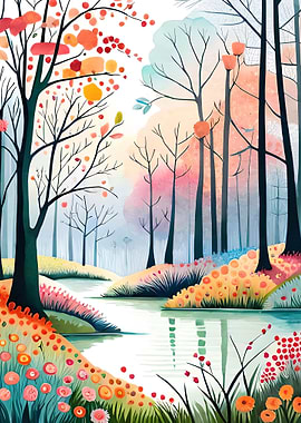 watercolor floral forest