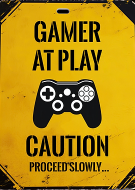 Gamer At Play Caution Sign