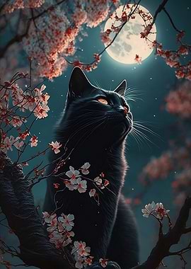 Black Cat Moon Night