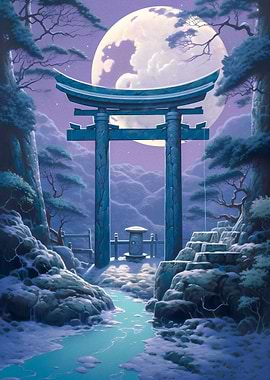 Torii gate in moonlight