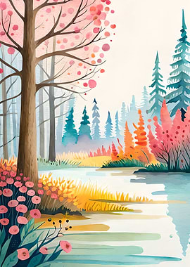 watercolor floral forest
