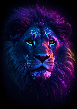 Neon Lion Head Portrait 5