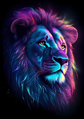 Neon Lion Head Portrait