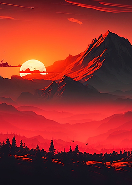 Sunset Mountian Red Moon