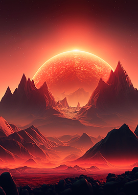 Sunset Mountian Red Moon