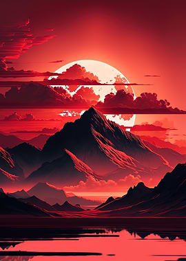 Sunset Mountian Red Moon