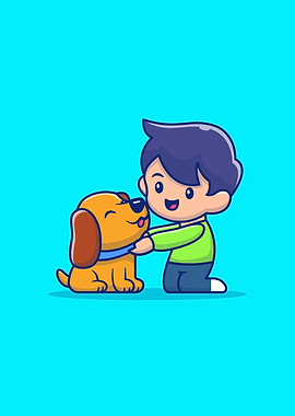 Cute Boy With Dog Cartoon