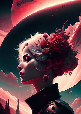 Astronaut Lady Red Flower