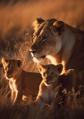 Lioness With Cubs