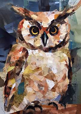 Owl Torn Paper Portrait