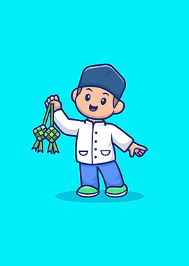 Moslem Boy With Ketupat