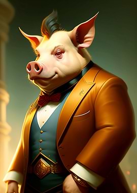 A PIG IN GANGSTER COSTUME